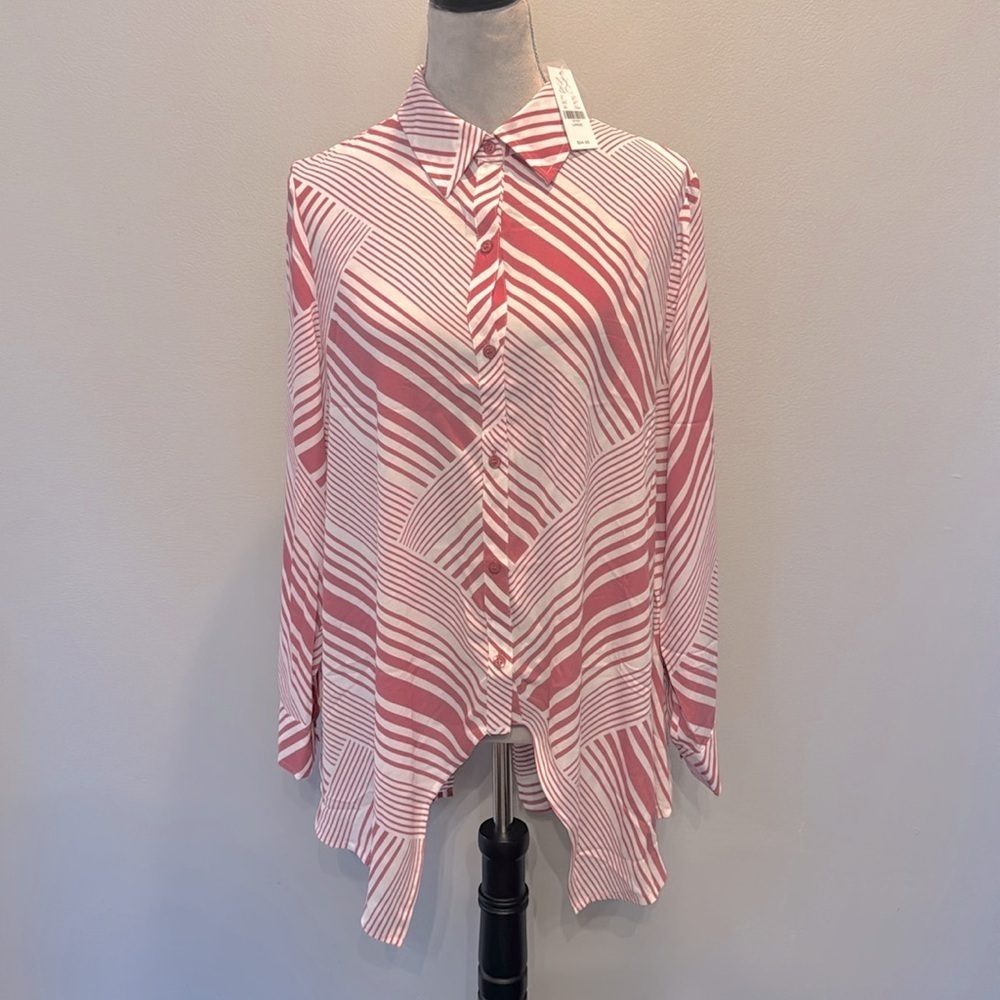 New York & Company striped asymmetrical blouse NWT L
